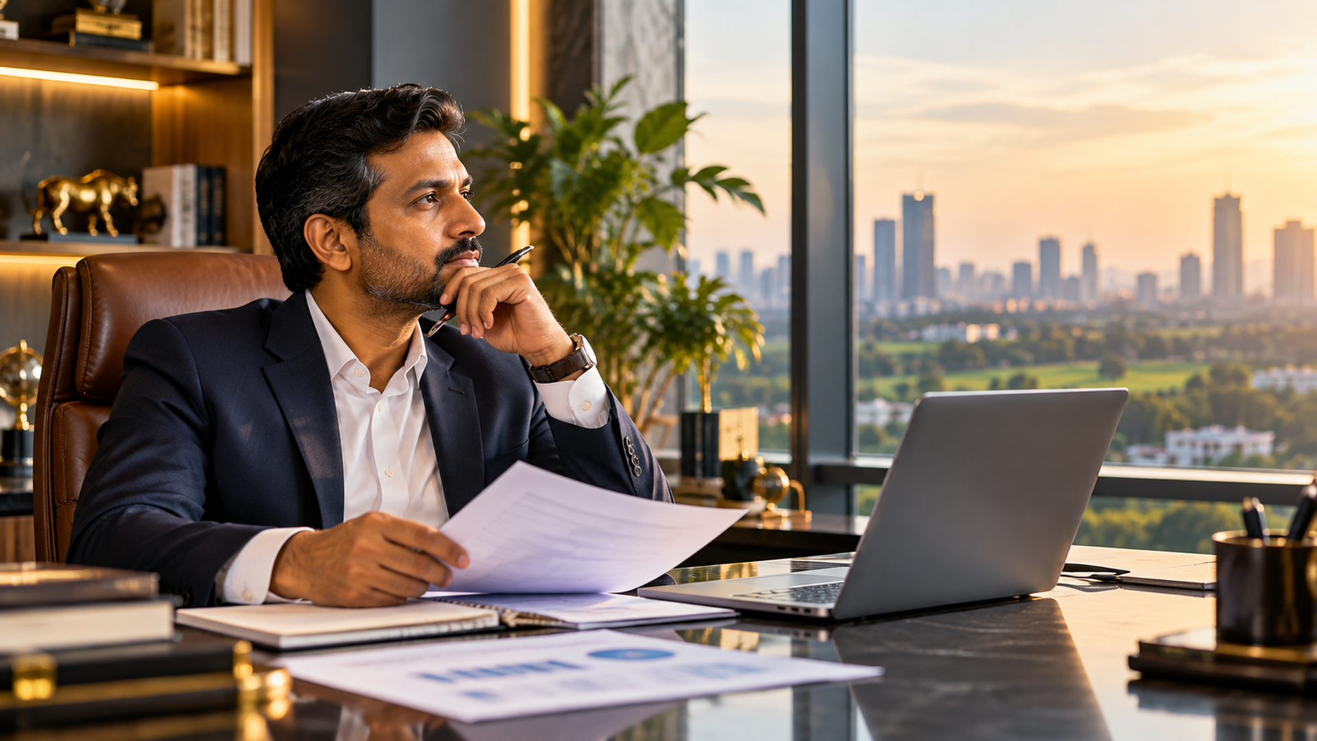 Investor reviewing productive asset plan