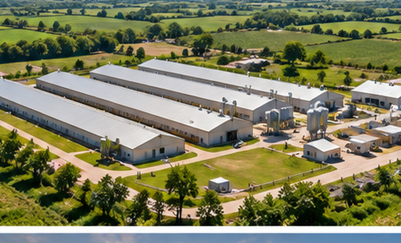 Aerial view of a large poultry estate